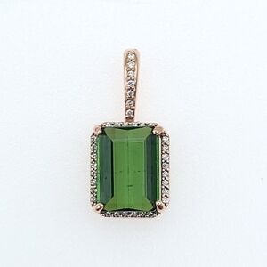14k rose gold Natural green tourmaline with natural diamond halo accent stones